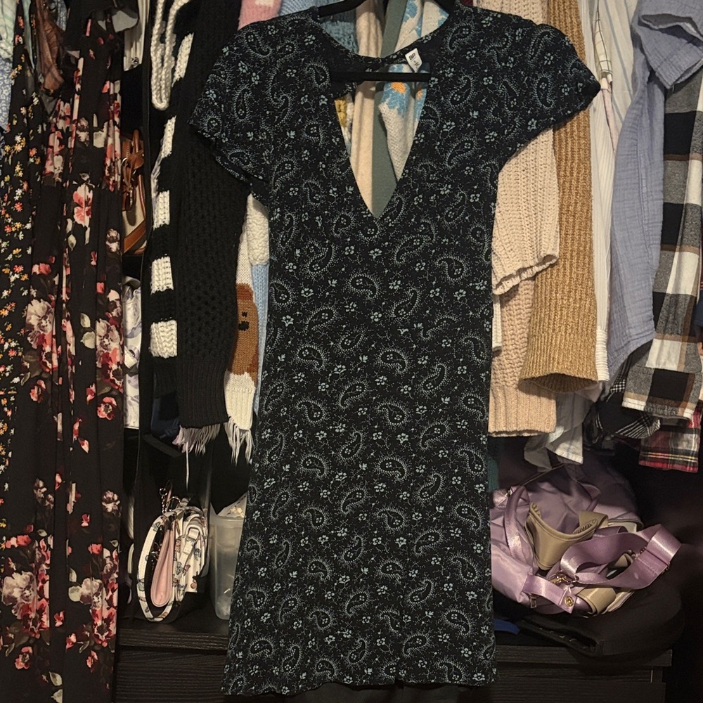 BP Small Black and Light Mint Paisley Backless Dress